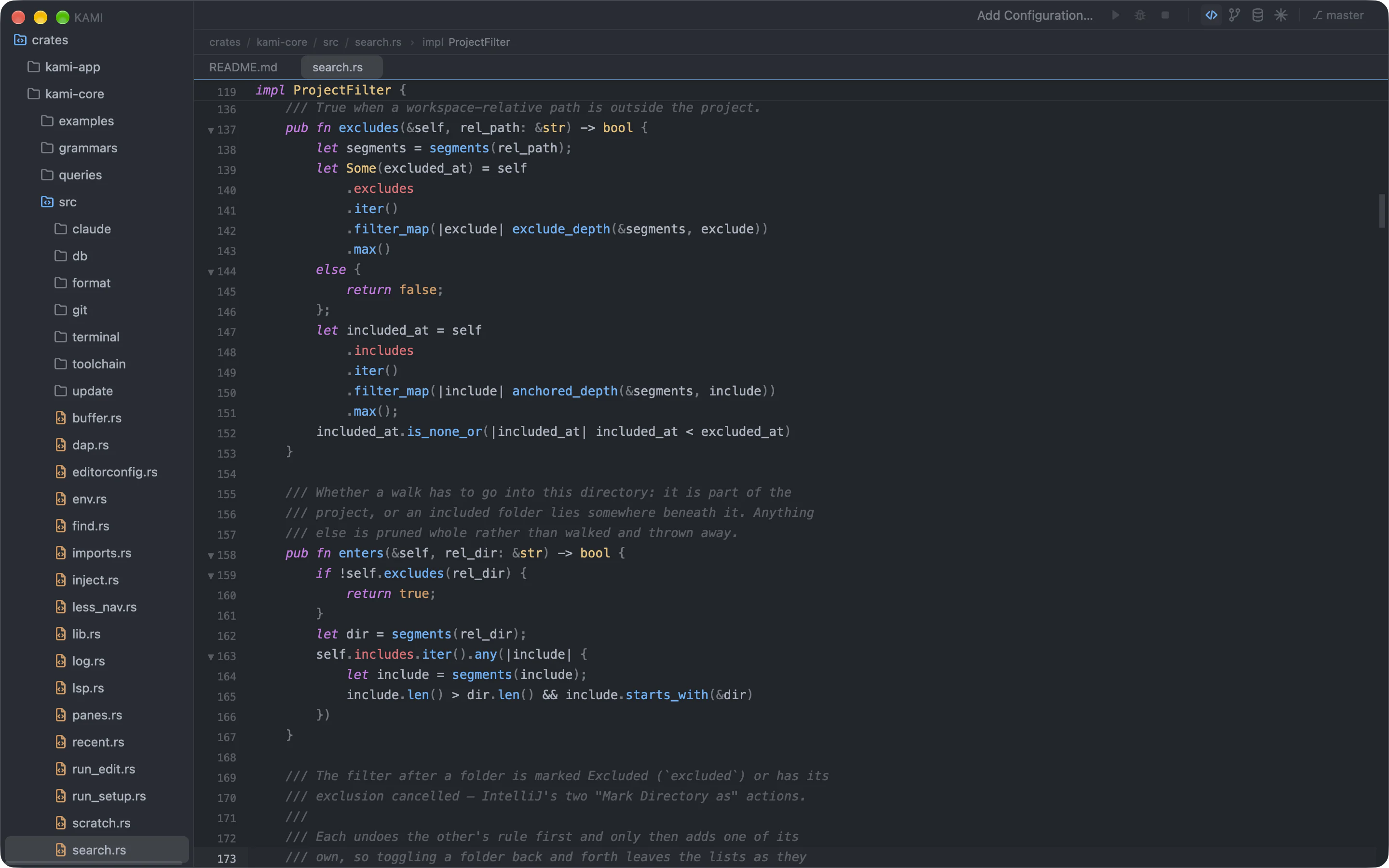 Kami in the One Dark Italic theme.